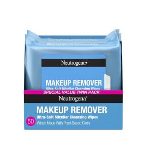 imageNeutrogena Makeup Remover Wipes Micellar AlcoholFree Face Towelettes Remove Waterproof Mascara ampamp Oil Compostable 100 PlantBased Cloth Dermatologist ampamp Ophthalmologist Tested Twin Pack 2 x 25 ct