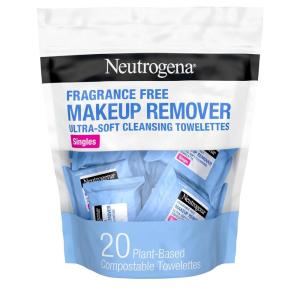 imageNeutrogena Makeup Remover Wipes Singles Individually Wrapped Face Wipes Daily Facial Cleanser Towelettes Gently Removes Oil ampamp Makeup AlcoholFree Makeup Wipes 20 ct20ct Fragrance Free Pack of 6