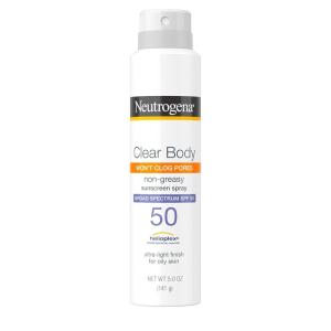 imageNeutrogena Clear Body SPF 50 Sunscreen Spray NonGreasy Broad Spectrum Full Body Sunscreen Ideal for Oily Skin Moisturizes ampamp Cools NonComedogenic Spray Sunscreen OxybenzoneFree 5 oz