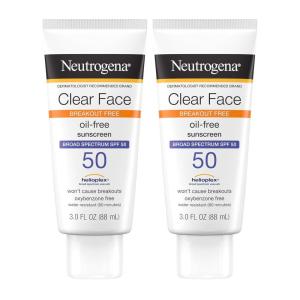 imageNeutrogena Clear Face Sunscreen Lotion for AcneProne Skin Broad Spectrum SPF 50 Facial Sunscreen for Oily Skin Oil Fragrance ampamp OxybenzoneFree Water Resistant Sunscreen Twin Pack 2 x 3 fl oz