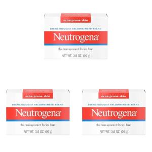 imageNeutrogena Facial Cleansing Bar for AcneProne Skin Gentle NonMedicated Daily Cleanser NonComedogenic Transparent Soap with Glycerin No Dyes or Detergents 35 oz35 Ounce Pack of 3