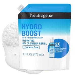 imageNeutrogena Hydro Boost Fragrance Free Hydrating Gel Facial Cleanser with Hyaluronic Acid Daily Foaming Face Wash ampamp Makeup Remover Gentle Face Wash NonComedogenic Refill Pouch 16 fl oz