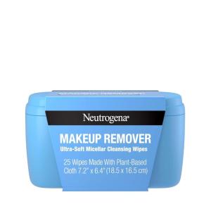 imageNeutrogena Makeup Remover Wipes Daily UltraSoft Micellar Cleansing Wipes Gently Remove Oil ampamp Makeup with No Heavy Residue formulated without alcohol ampamp Made with PlantBased Cloth 25 Ct with Case25 Count Pack of 1