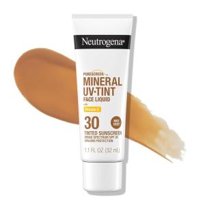 imageNeutrogena Purescreen Tinted Sunscreen for Face with SPF 30 Broad Spectrum Mineral Sunscreen with Zinc Oxide and Vitamin E Water Resistant Fragrance Free Medium Deep 11 fl oz