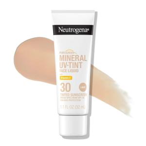 imageNeutrogena Purescreen Tinted Sunscreen for Face with SPF 30 Broad Spectrum Mineral Sunscreen with Zinc Oxide and Vitamin E Water Resistant Fragrance Free Light 11 fl oz
