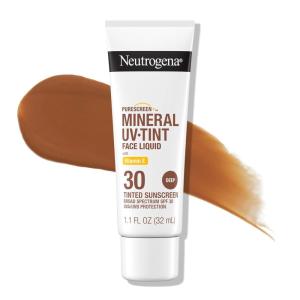 imageNeutrogena Purescreen Tinted Sunscreen for Face with SPF 30 Broad Spectrum Mineral Sunscreen with Zinc Oxide and Vitamin E Water Resistant Fragrance Free Deep 11 fl oz