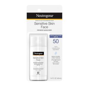 imageNeutrogena Sensitive Skin Face Liquid Mineral Sunscreen with Broad Spectrum SPF 50 Lightweight Sunscreen with Zinc Oxide Hypoallergenic FragranceFree NonComedogenic 14 fl oz
