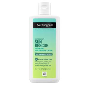 imageNeutrogena Sun Rescue After Sun Replenishing Lotion with Aloe Vera Mint Extract ampamp Vitamin E 24Hour Moisture for Healthy Glow for Sensitive Skin Vegan NonComedogenic Lotion 67 ozReplenishing Lotion