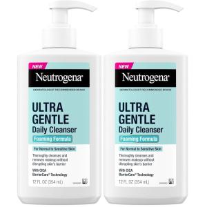 imageNeutrogena Ultra Gentle Foaming Facial Cleanser Foaming Face Wash for Sensitive Skin Gently Cleanses Away Dirt Oil ampamp Makeup Without Over Drying FragranceFree 12 fl oz12 Fl Oz Pack of 2