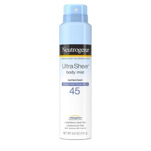 imageNeutrogena Ultra Sheer Body Mist Sunscreen Spray Broad Spectrum SPF 45 Lightweight NonGreasy ampamp Water Resistant OilFree ampamp NonComedogenic UVAUVB Sunscreen Mist 5 oz 3 PackSPF 45