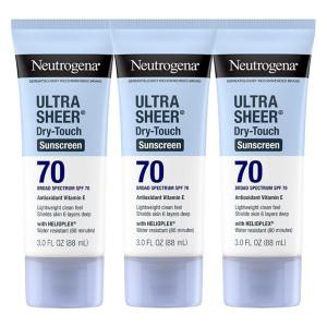 imageNeutrogena Ultra Sheer DryTouch Sunscreen For Face ampamp Body SPF 70 Broad Spectrum UVAUVB Protection Lightweight Water Resistant ampamp NonGreasy Travel Size Sunscreen 3 fl oz Pack of 3